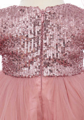 Rochita roz pudrat cu paiete si pene pentru botez de fete, 2 piese, Recostore®, REC2526