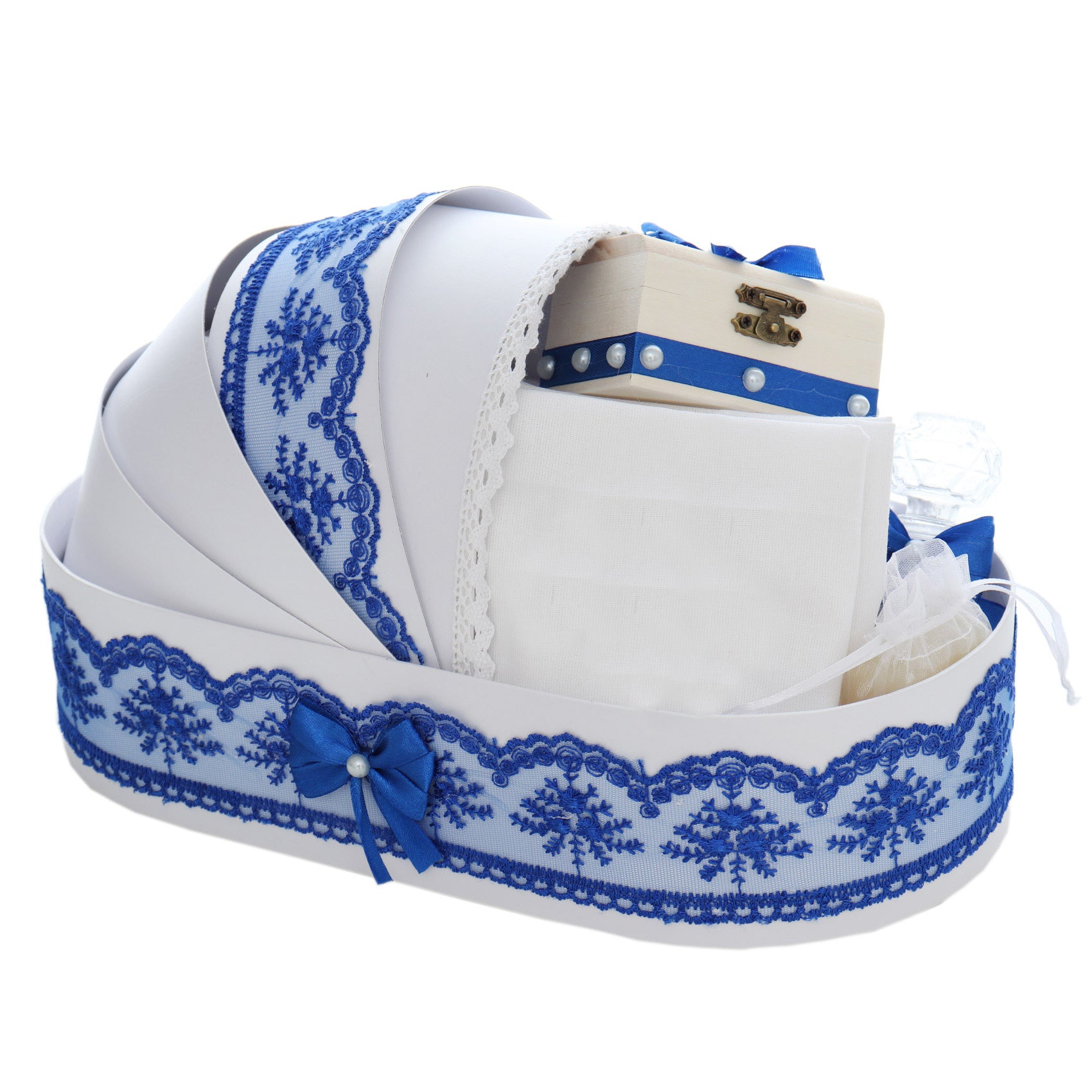 Trusou simplu tip landou pentru botez de baieti, albastru electric, 8 piese, REC5005/23