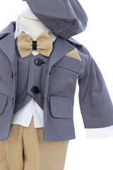 Costum elegant pentru botez, 5 piese, gri-crem, REC3411