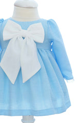 Rochie bleu cu fundita pentru botez, REC3341