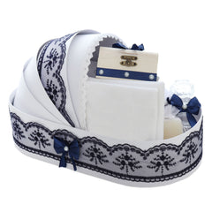 Trusou simplu tip landou pentru botez de baieti, bleumarin, 8 piese, REC5005/24