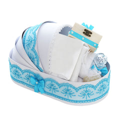 Trusou simplu tip landou pentru botez de baieti, turcoaz, 8 piese, REC5005/25