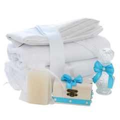 Trusou simplu tip landou pentru botez de baieti, turcoaz, 8 piese, REC5005/25