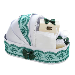 Set complet botez fete, model cu Ursulet, Culoare Verde, Trusou, Rochie cu fundita si Lumanare, REC3245