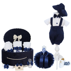 Set trusou de vara pentru botez baietel, model ingeras bleumarin, 15 piese, REC3488