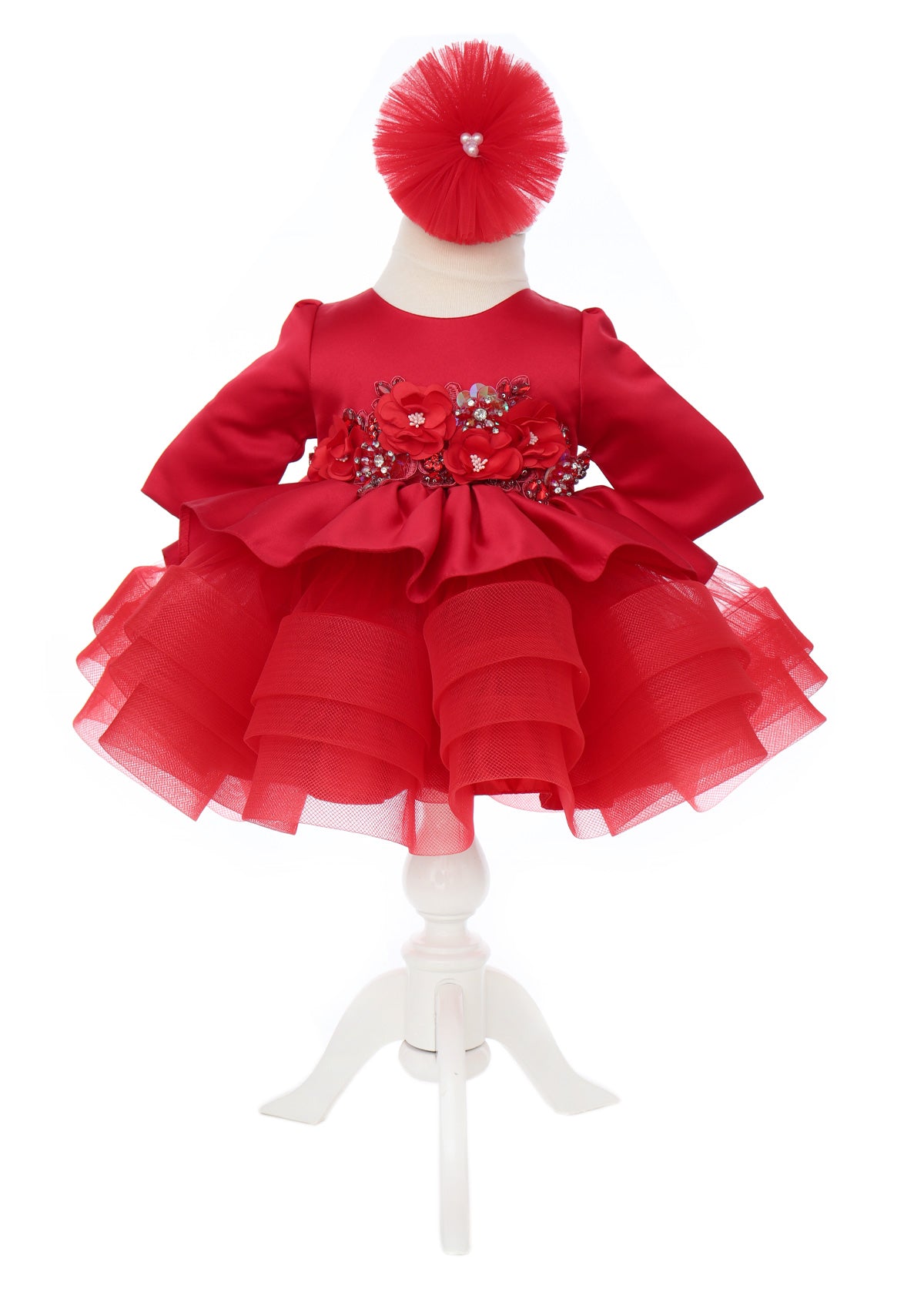 Rochita cu rijelina de culoare rosie cu aplicatii pentru botez de fete, 2 piese, Recostore®, REC2527