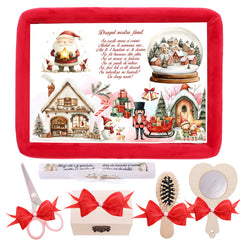 Tava mot fete, aniversare 1 an, Mos Craciun, catifea rosie, 7 piese, 34x25 cm, REC5011/35