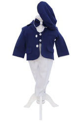 Costum bleumarin-alb, botez baieti, compus din 5 piese, Recostore®, REC3109