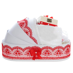 Trusou simplu tip landou pentru botez de fete, rosu, 8 piese, REC5005/27