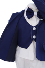 Costum bleumarin-alb, botez baieti, compus din 5 piese, Recostore®, REC3109