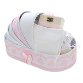 Trusou simplu tip landou pentru botez de fete, roz, 8 piese, Recostore®, REC5005/28