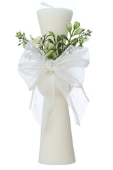 Lumanare clepsidra cu fundita pentru botez, 26x6 cm, REC5007/2