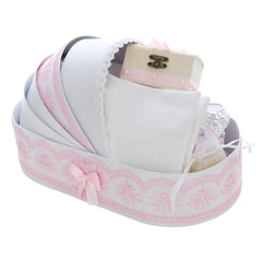 Trusou simplu tip landou pentru botez de fete, roz, 8 piese, Recostore®, REC5005/28