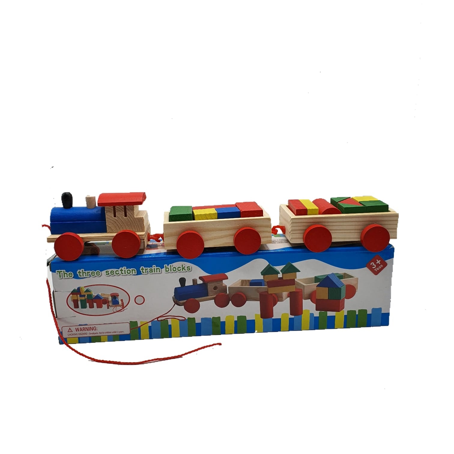 Trenulet din lemn cu forme geometrice, dimensiune 37 cm x 7 cm x 9 cm, REC2788