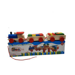 Trenulet din lemn cu forme geometrice, dimensiune 37 cm x 7 cm x 9 cm, REC2788