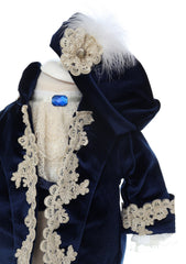 Trusou complet pentru botez de baieti, trusou brodat cu bebe print, lumanare cu bebe print, costum si pantofiori, bleumarin, 14 piese, Recostore®, REC2651