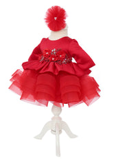 Trusou complet pentru botez de fete, trusou simplu, lumanare, rochita cu bentita si pantofiori, rosu, 12 piese, Recostore®, REC2691