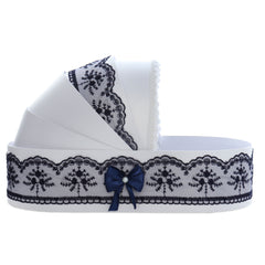 Trusou tip landou pentru botez de baieti, Model brodat cu Coroana, bleumarin, 8 piese, REC5005/5