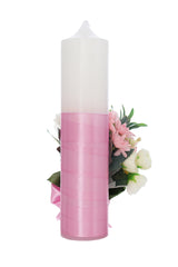 Lumanare botez fete, model Bebelus cu flori artificiale, 30x7 cm, roz, Recostore®, REC5002/29