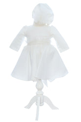 Rochita alba pentru botez, 2 piese, rochie si turban, REC3346