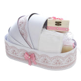 Trusou simplu tip landou pentru botez de fete, roz pudrat, 8 piese, REC5005/29