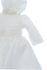 Rochita alba pentru botez, 2 piese, rochie si turban, REC3346