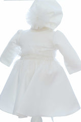 Rochita alba pentru botez, 2 piese, rochie si turban, REC3346