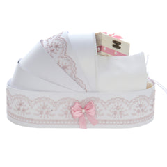 Trusou simplu tip landou pentru botez de fete, roz pudrat, 8 piese, REC5005/29