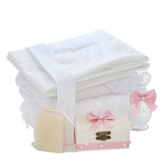 Trusou simplu tip landou pentru botez de fete, roz pudrat, 8 piese, REC5005/29