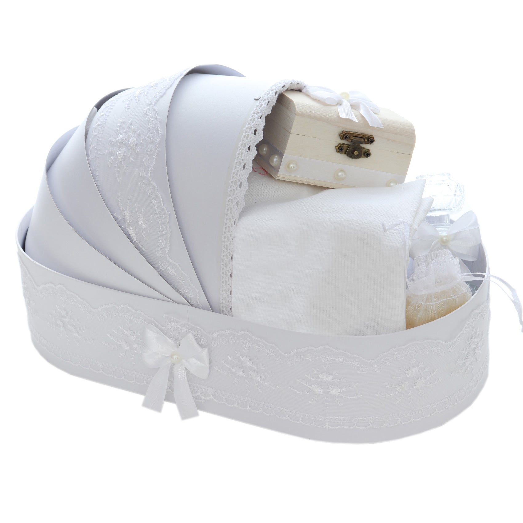 Trusou simplu tip landou pentru botez de fete, alb, 8 piese, Recostore®, REC5005/30