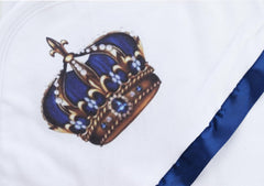 Trusou pentru botez de baieti, Model imprimat cu Coroana, bleumarin, 6 piese, Recostore®, REC2511