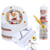 Set trusou botez traditional, lumanare si trusou ursulet fetita, REC3369