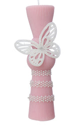 Lumanare botez tip clepsidra cu fluturi, 26x6 cm, REC5007/7