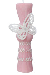 Lumanare botez tip clepsidra cu fluturi, 26x6 cm, REC5007/7