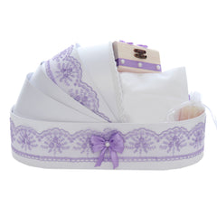 Trusou simplu tip landou pentru botez de fete, lila, 8 piese, REC5005/32