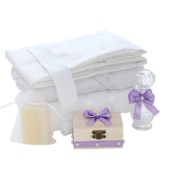 Trusou simplu tip landou pentru botez de fete, lila, 8 piese, REC5005/32