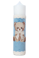 Lumanare botez din catifea cu ursulet brodat, bleu, 30x7 cm, REC5002/47