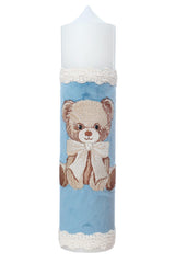 Lumanare botez din catifea cu ursulet brodat, bleu, 30x7 cm, REC5002/47
