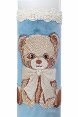 Lumanare botez din catifea cu ursulet brodat, bleu, 30x7 cm, REC5002/47