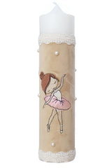 Lumanare botez din catifea cu balerina, crem, 30x7 cm, REC5002/48