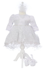 Set bumbac botez fete, model Flori de Bumbac, Trusou, Rochie cu trena si Lumanare, REC3249