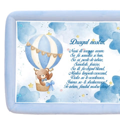 Tava mot baieti, aniversare 1 an, ursulet cu balon, catifea bleu, 7 piese, 34x25 cm, REC5011/36