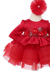 Rochita cu rijelina de culoare rosie cu aplicatii pentru botez de fete, 2 piese, Recostore®, REC2527