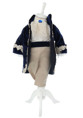 Costum print pentru botez, catifea bleumarin, 5 piese, Sacou, Camasa, Pantaloni, Bascuta si Paopion, REC2603