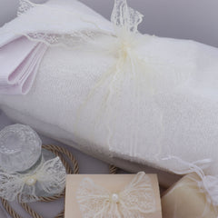 Trusou simplu pentru botez, model floare de bumbac, 9 piese, alb, Recostore®, REC3115