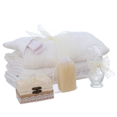 Trusou simplu pentru botez, model floare de bumbac, 9 piese, alb, Recostore®, REC3115