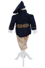 Costum print pentru botez baieti, 4 piese, bleumarin-crem, REC3350