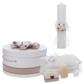 Trusou si lumanare pentru botez, model floare de bumbac, 10 piese, alb, Recostore®, REC3116
