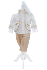 Costum print pentru botez baieti, 4 piese, alb-crem, REC3352