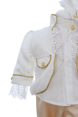 Costum print pentru botez baieti, 4 piese, alb-crem, REC3352